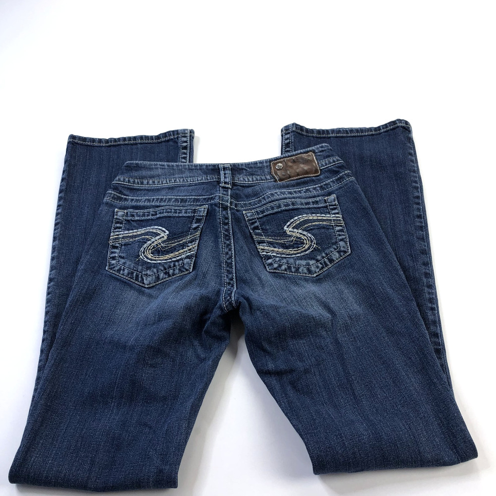 Silver Jeans Suki Bootcut 27x34 (Fits 28W 32L) Low Rise Distressed Denim Blue